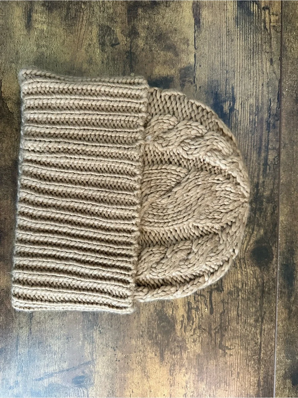 Michael Kors Camel Cable Knit Beanie with Branded Metal Tag